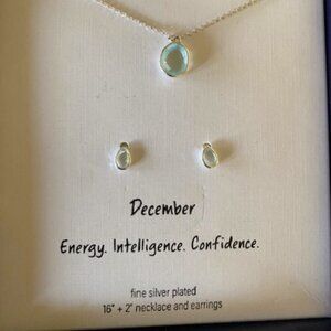 NEW Silver plated Necklace and Earrings December birthstone blue.